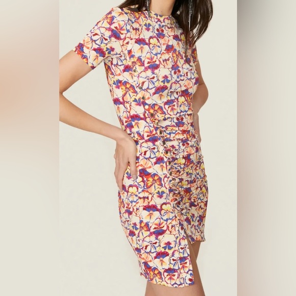 PACO RABANNE Floral Ruched Mini Dress Vibrant Floral - Picture 4 of 10